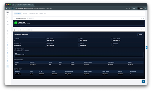 The SnapTrade Portfolio Overview widget inside OpenBB