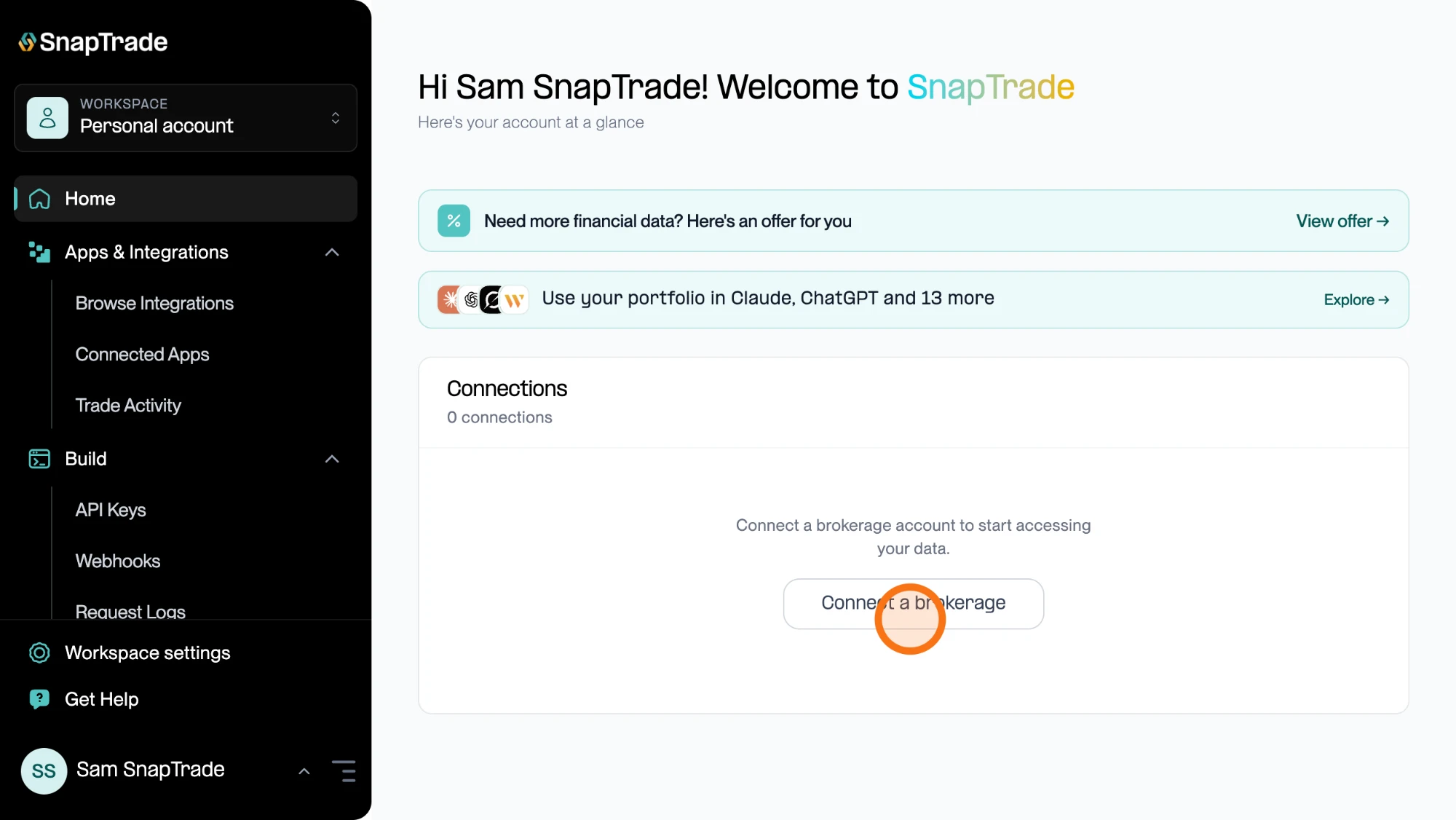 Log in and click "Connect a brokerage"